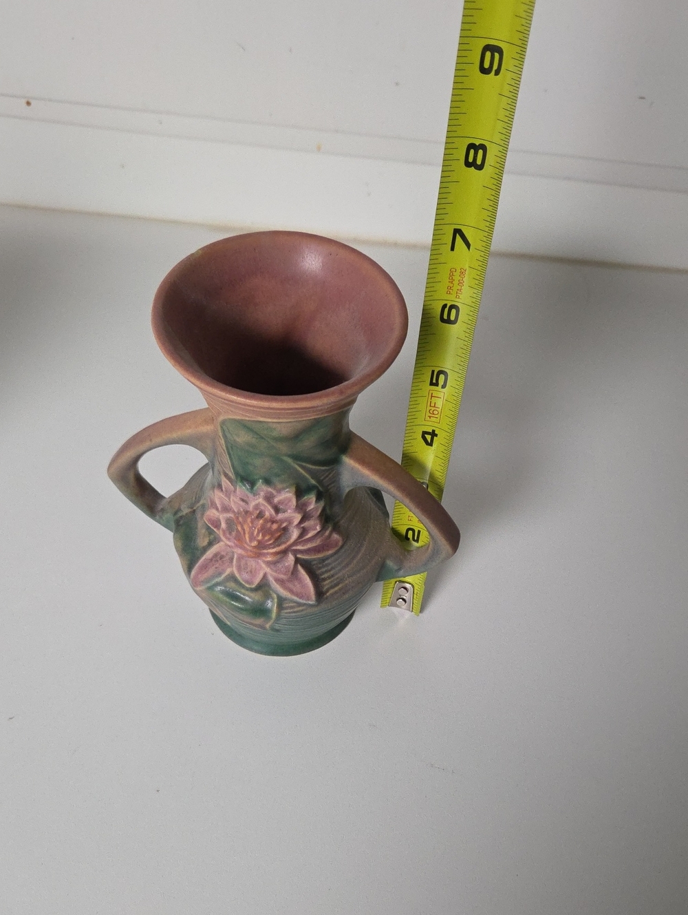 ROSEVILLE Artful Pink Lotus Ceramic Vase with Green Accents - Picture 5 of 6